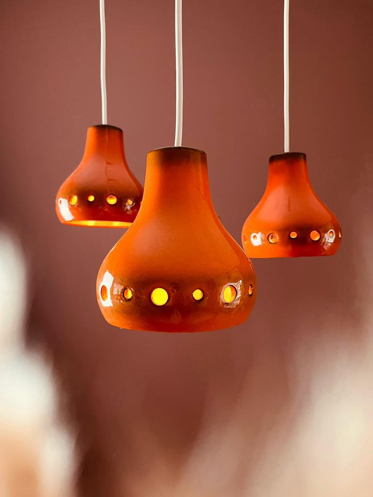 Cascade van 3 keramieken hanglampen, Huis en Inrichting, Lampen | Hanglampen, Zo goed als nieuw, Ophalen of Verzenden