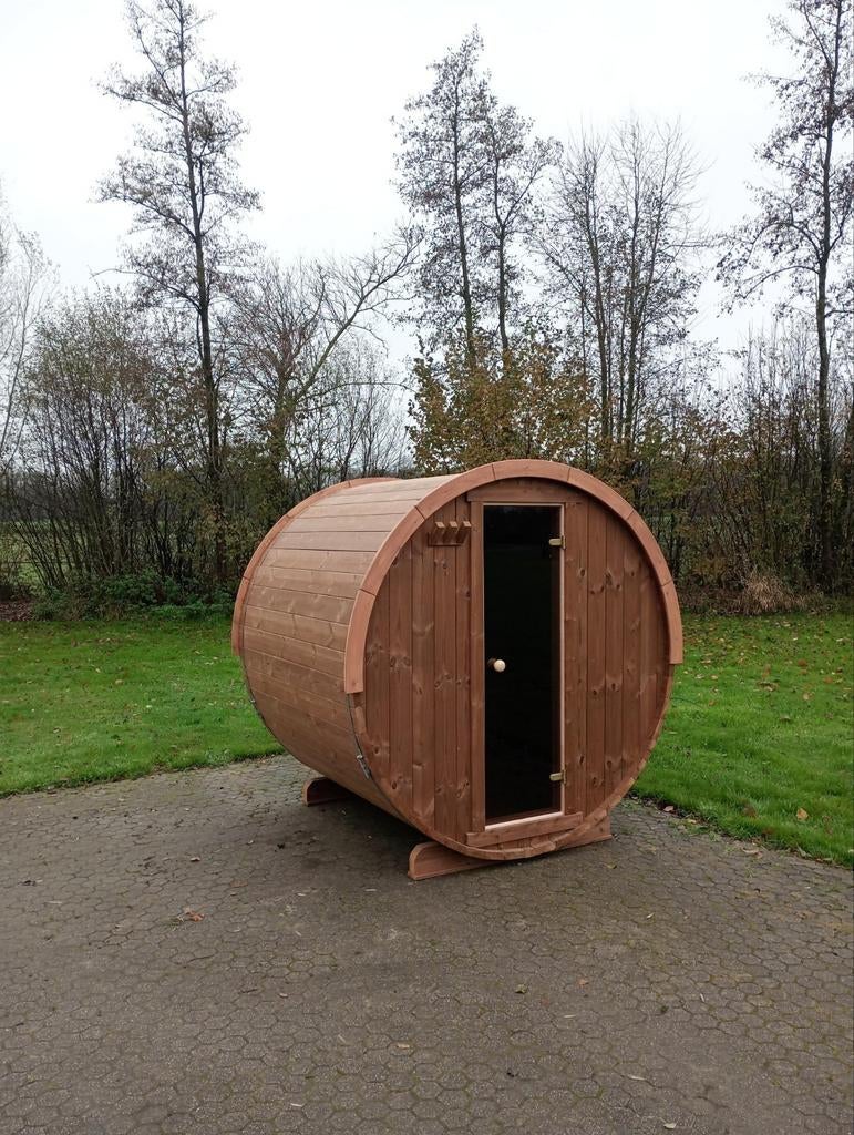 Thermohout barrelsauna, buitensauna, gemonteerde levering, Sport en Fitness, Sauna, Ophalen, Fins of Traditioneel, Kostedeweg 7 Vorden