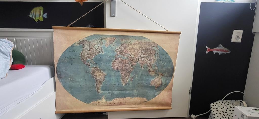 Vintage Wereldkaart Schoolplaat, Ophalen of Verzenden, Aardrijkskunde