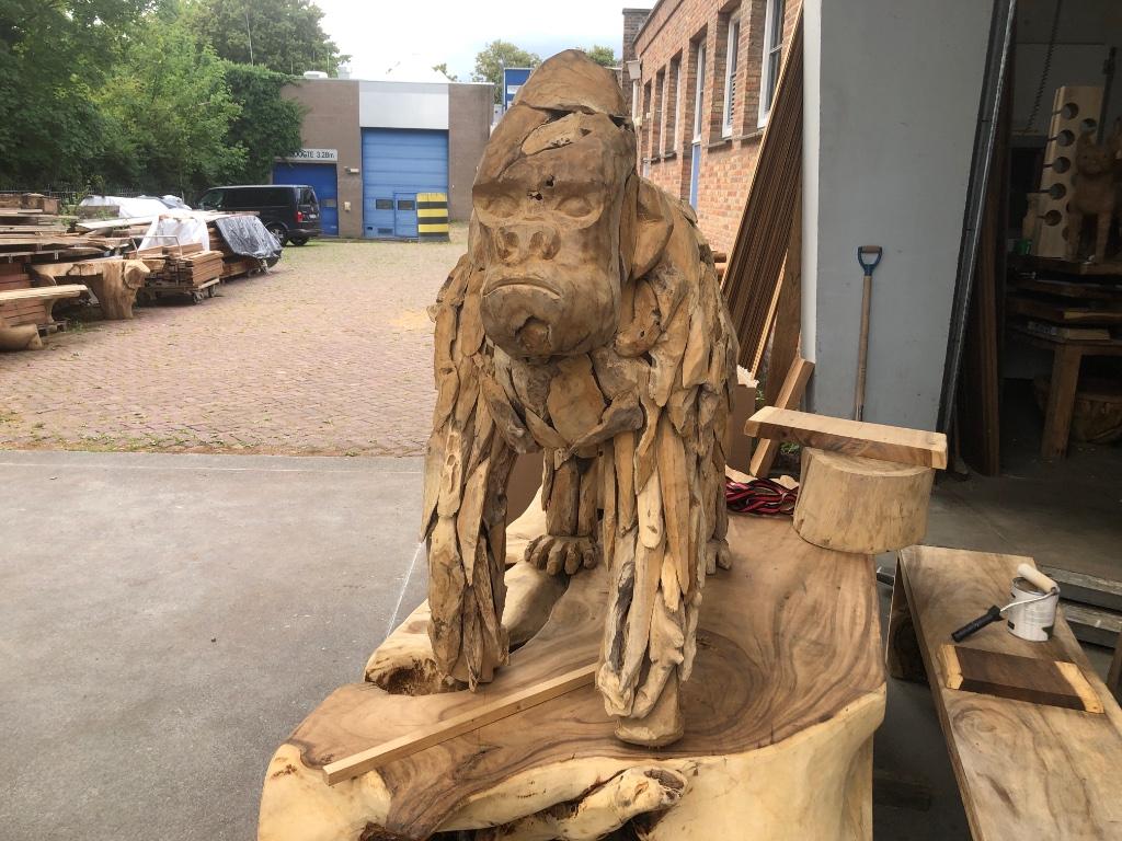 Gorilla teakhout boomstamtafels watervaltafels suar, Verzamelen, Beelden en Beeldjes, Ophalen, Nieuw, Dier