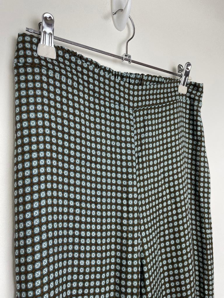 Amaya Amsterdam chiffon pull on broek bruin met print maat S, Maat 38/40 (M), Amsterdamsestraatweg 43 B, 1411AX Naarden, Bruin