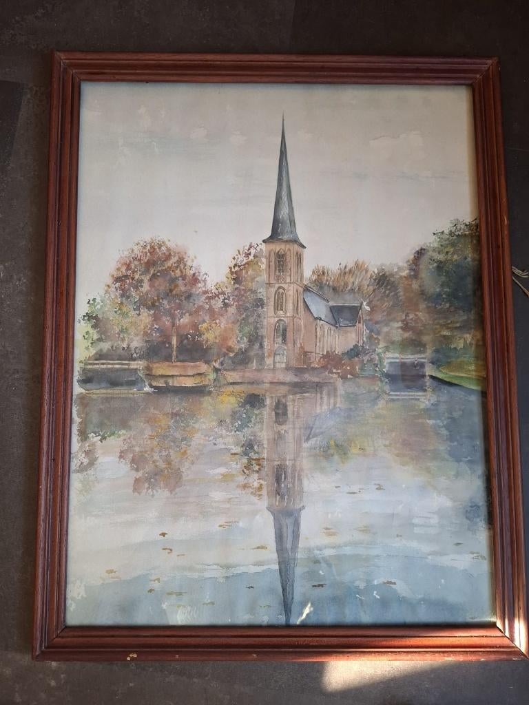 origineel schilderij kerk Haarzuilens, Antiek en Kunst, Kunst | Schilderijen | Klassiek, Ophalen of Verzenden