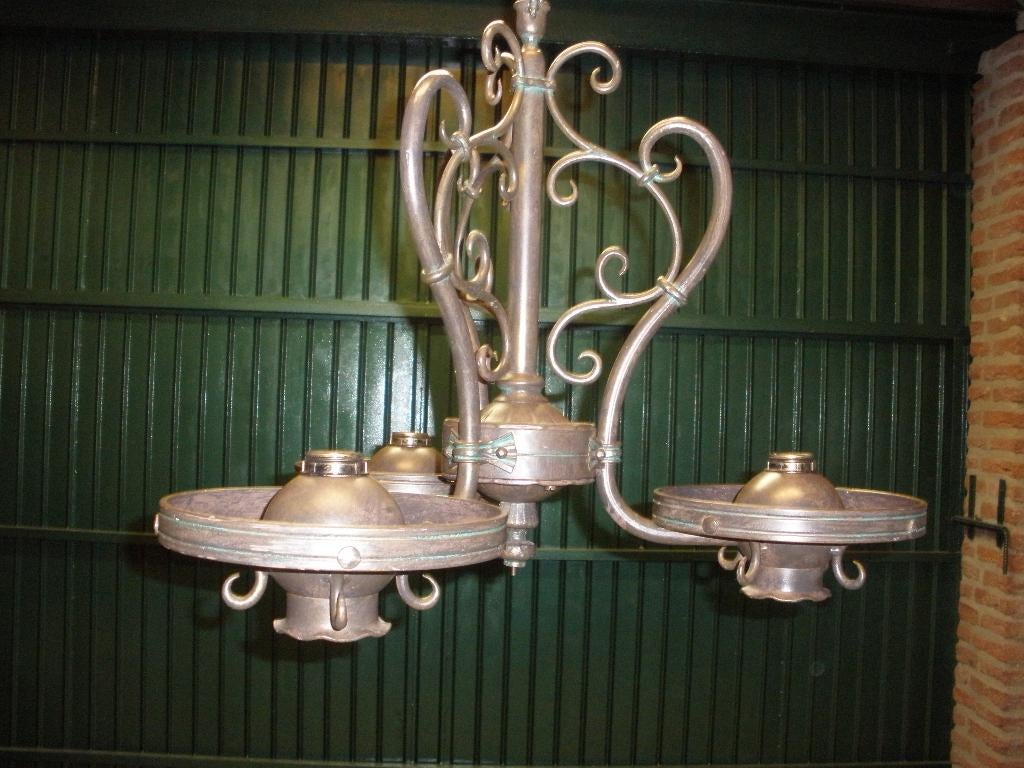 vintage/retro smeedijzeren kroonluchter, Huis en Inrichting, Lampen | Kroonluchters, Ophalen, Gebruikt, Overige materialen