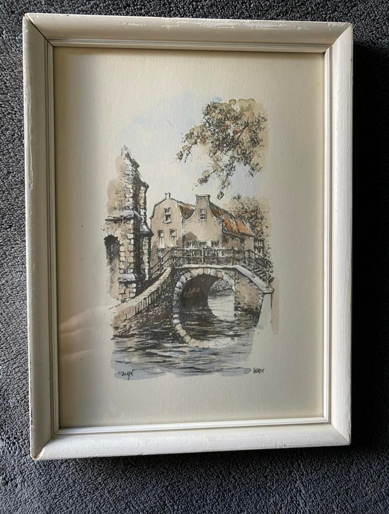Prent ets Delft, Antiek en Kunst, Kunst | Tekeningen en Foto's, Ophalen of Verzenden
