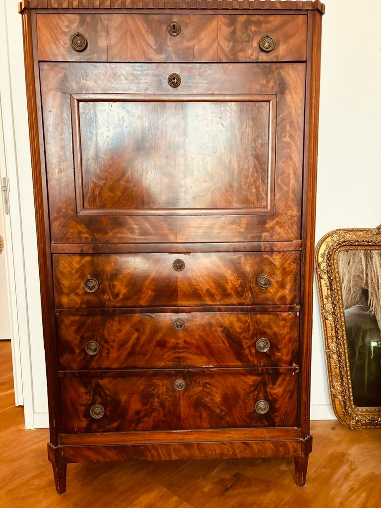 Secretaire schrijf Klepkast Mahonie hout, Antiek en Kunst, Antiek | Meubels | Kasten, Ophalen of Verzenden