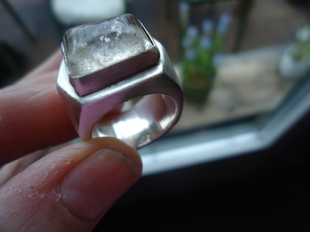 mooie zware echt zilveren aparte ring mt 17,25 en 24,5 gram, Gebruikt, Ophalen of Verzenden, 17 tot 18, Met edelsteen