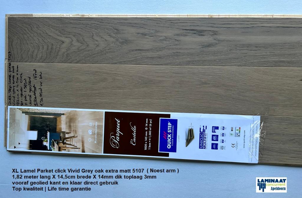 XL Lamel Parket click voor €34,95m2 Grey Oak vooraf geoiled, Lamel parket 14mm dik grijs vooraf geolied, Nieuw, Ophalen of Verzenden