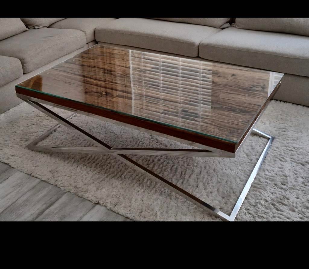 Salontafel Sleeperwood met Glazen Plaat, 100 tot 150 cm, Modern, Minder dan 50 cm, Rechthoekig