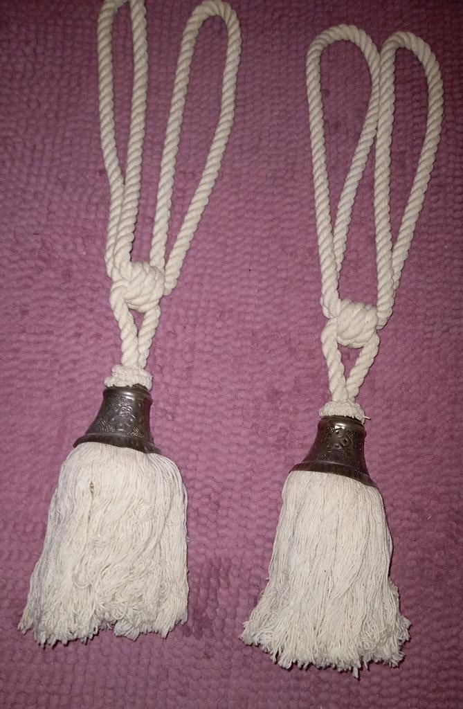 1 set Naturel Katoenen Embrasses met metalen kwastaanzet, Ophalen, Zo goed als nieuw, Crème, Minder dan 100 cm