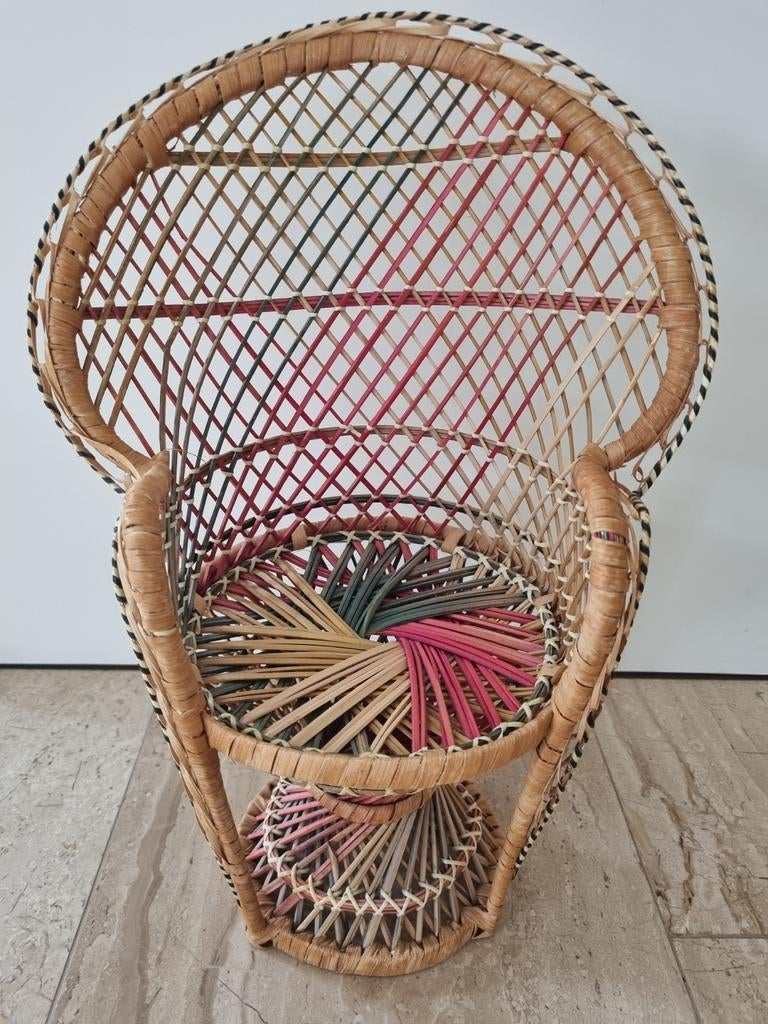 Retro vintage rieten pauwenstoel pop, Ophalen of Verzenden, Gebruikt