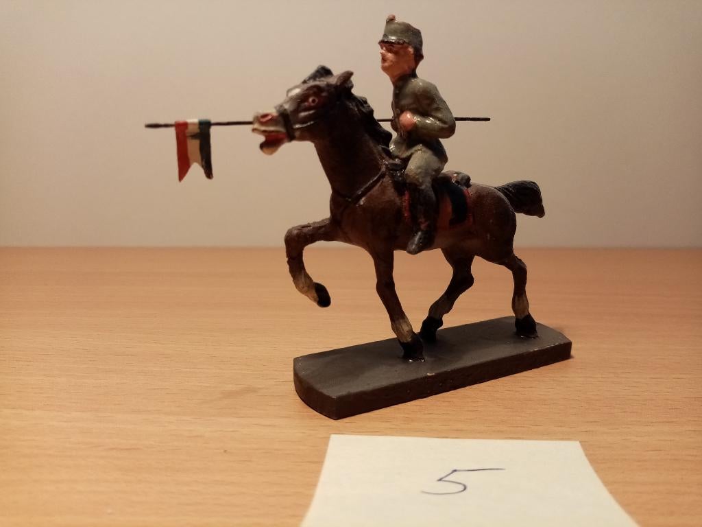 Elastolin, man te paard (5) oud, (bijna 100 jaar oud) 60mm, Verzamelen, Poppetjes en Figuurtjes, Ophalen of Verzenden, Zo goed als nieuw