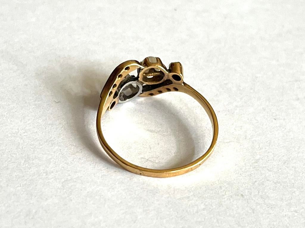 Ring antiek c 1910 goud 18kt diamant parel, Ophalen of Verzenden, Goud, Ring, Met edelsteen