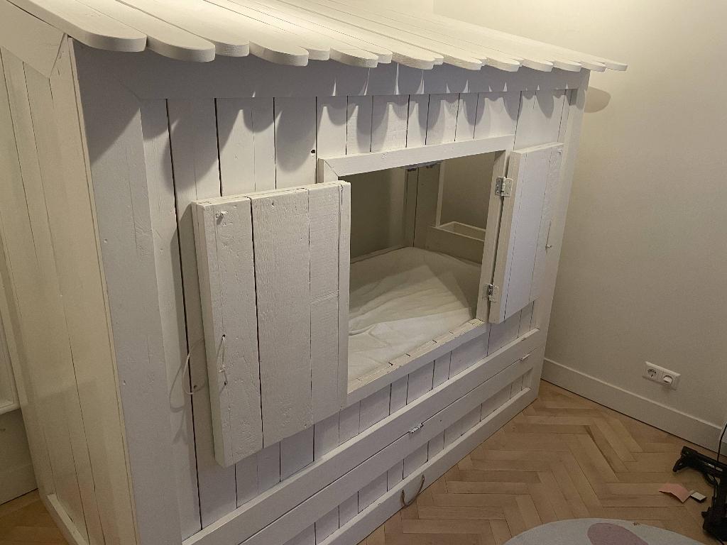 Leuk huisbed bedstee bed van steigerhout, Kinderen en Baby's, Kinderkamer | Bedden, Ophalen, 85 tot 100 cm, Gebruikt, Lattenbodem