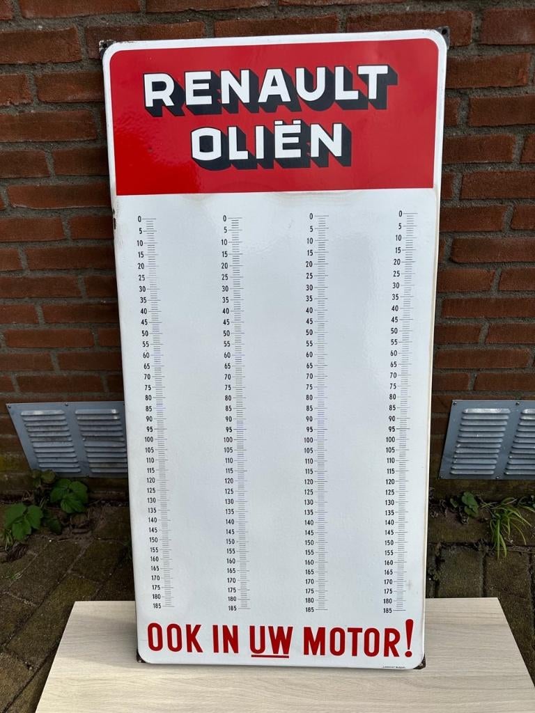 Mooi emaille Renault oliën bord. Langcat Bussum., Verzamelen, Merken en Reclamevoorwerpen, Gebruikt, Reclamebord, Ophalen of Verzenden