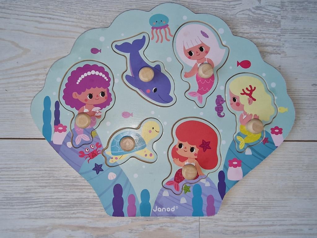 Janod houten puzzel zeemeerminnen, Ophalen of Verzenden, Zo goed als nieuw