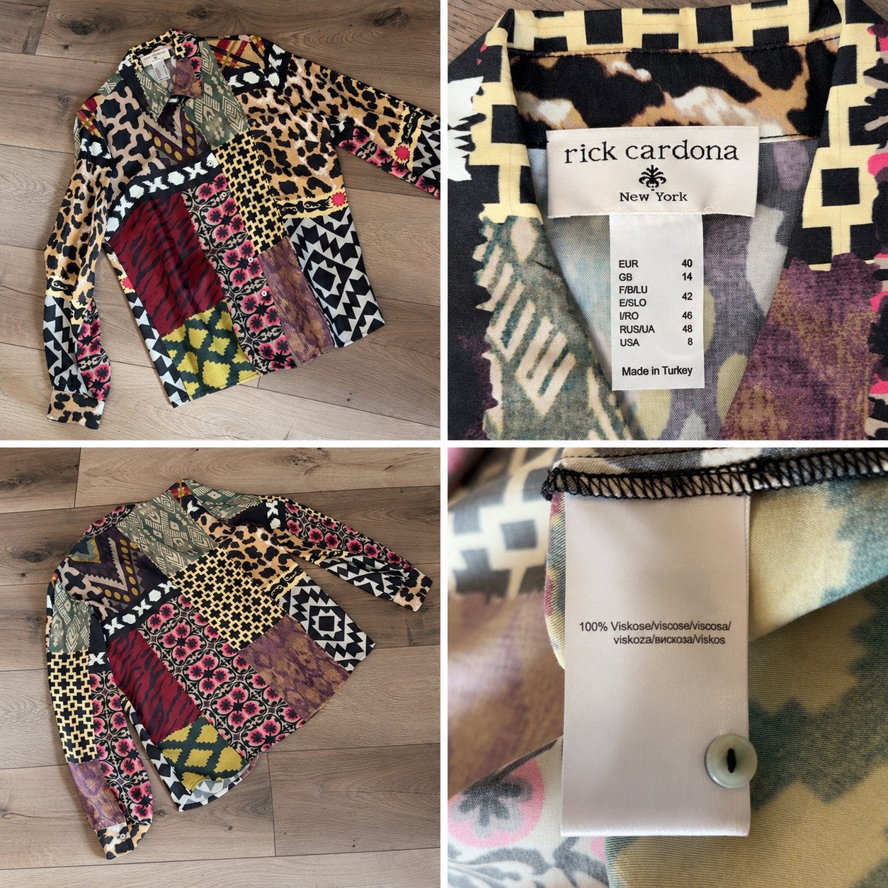 Rick Cardona Blouse - Patchwork & Dierenprint - Maat 40, Ophalen of Verzenden, Zo goed als nieuw, Maat 38/40 (M), Meerkleurig