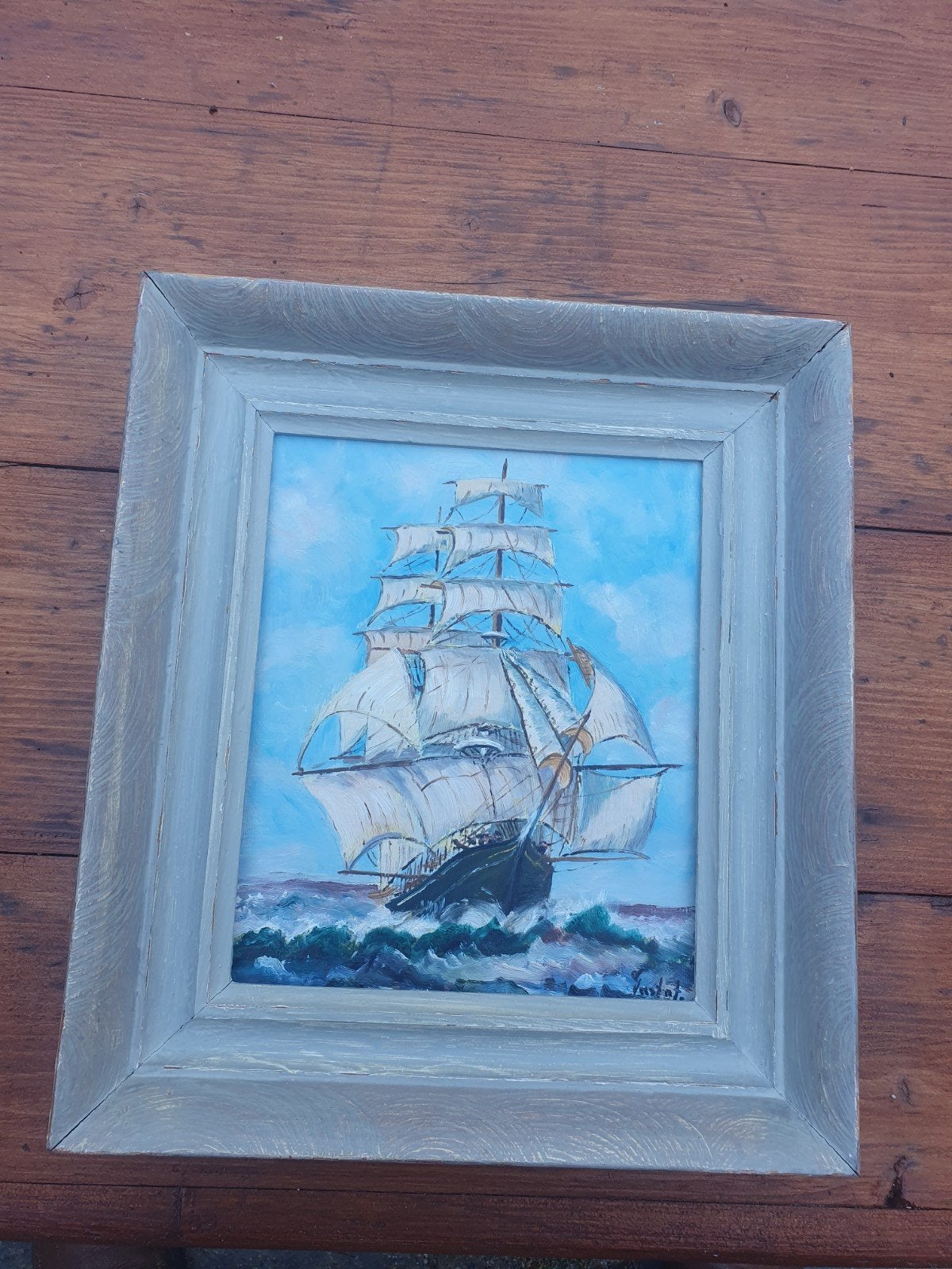 Prachtig Antiek/Vintage Schilderij Zeilschip in lijst, Ophalen, Maritiem / water