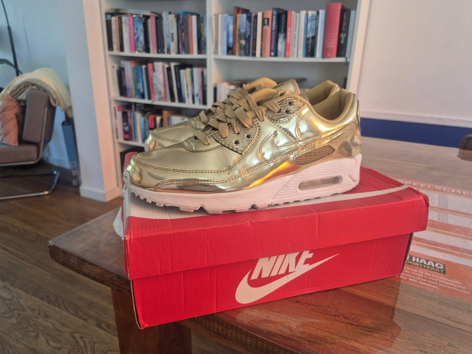 Nike Air Max 90 Metallic Gold - Maat 44, Nike air max, Overige kleuren, Ophalen of Verzenden, Sneakers of Gympen