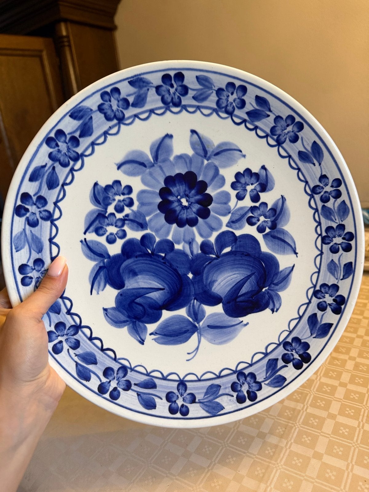 Handbeschilderd Pools aardewerk bord – Stoneware, Ophalen