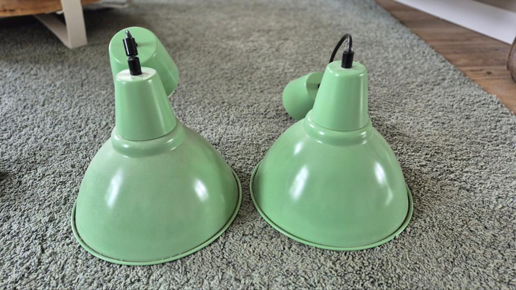2x IKEA hanglamp groen - goede staat, Ophalen, Industrieel, Modern, Zo goed als nieuw, Metaal