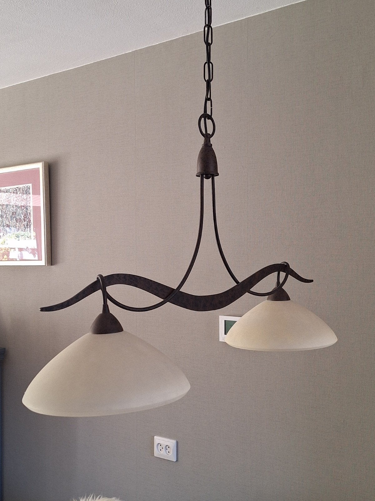 zo goed als nieuwe hanglamp met 2 wit matte glazen kappen, Ophalen, Zo goed als nieuw, Glas, E27 (groot)