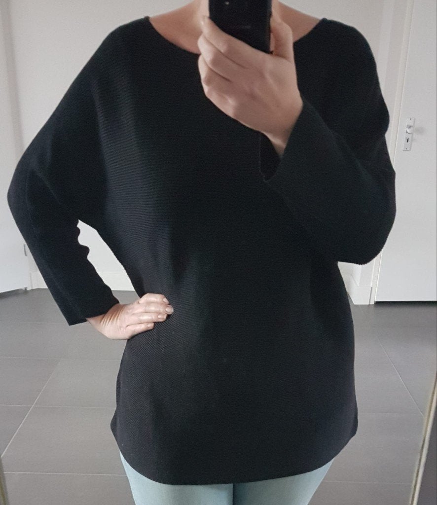 Trui Zwart Ribbels Met vleermuismouwen L Geribbeld Patroon, H&M, Verzenden, Zwart, Maat 42/44 (L)