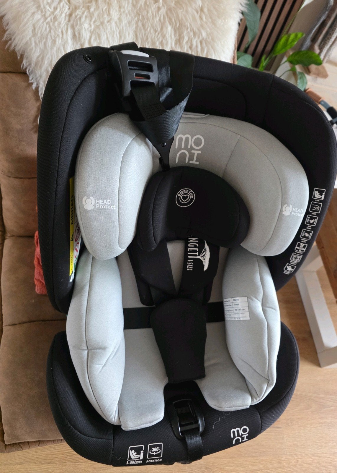 Moni Serengeti Light Grey i-Size Autostoel 40-150 cm 360, Nieuw, Verstelbare rugleuning, Isofix, Ophalen