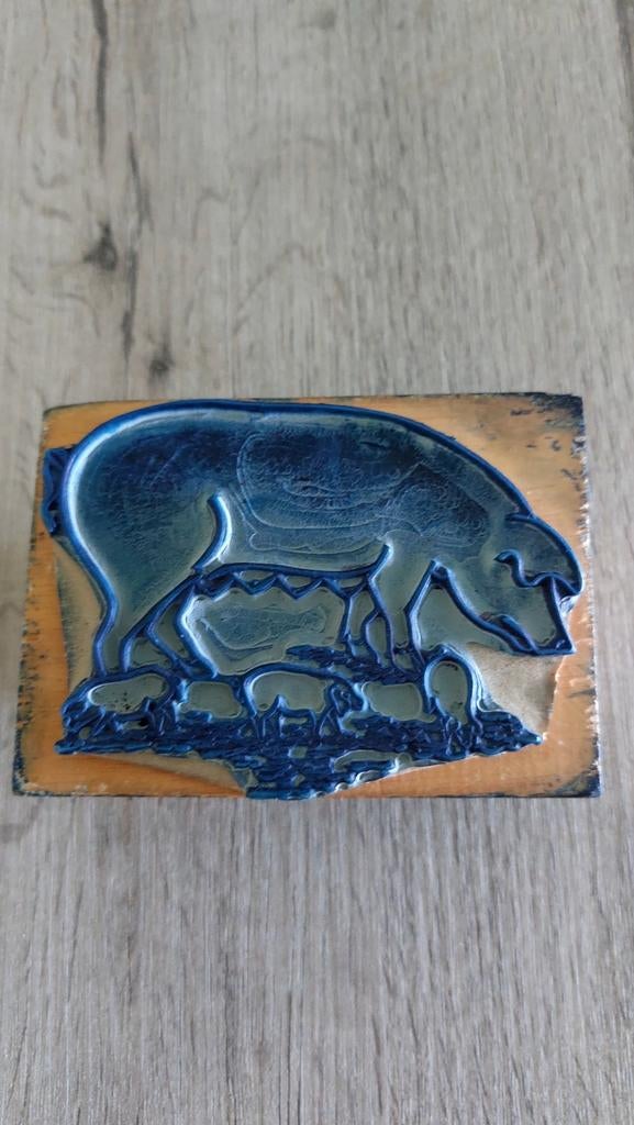 Vintage houten stempels: varken met biggen en vogel, Hobby en Vrije tijd, Ophalen of Verzenden, Gebruikt, Houten stempel