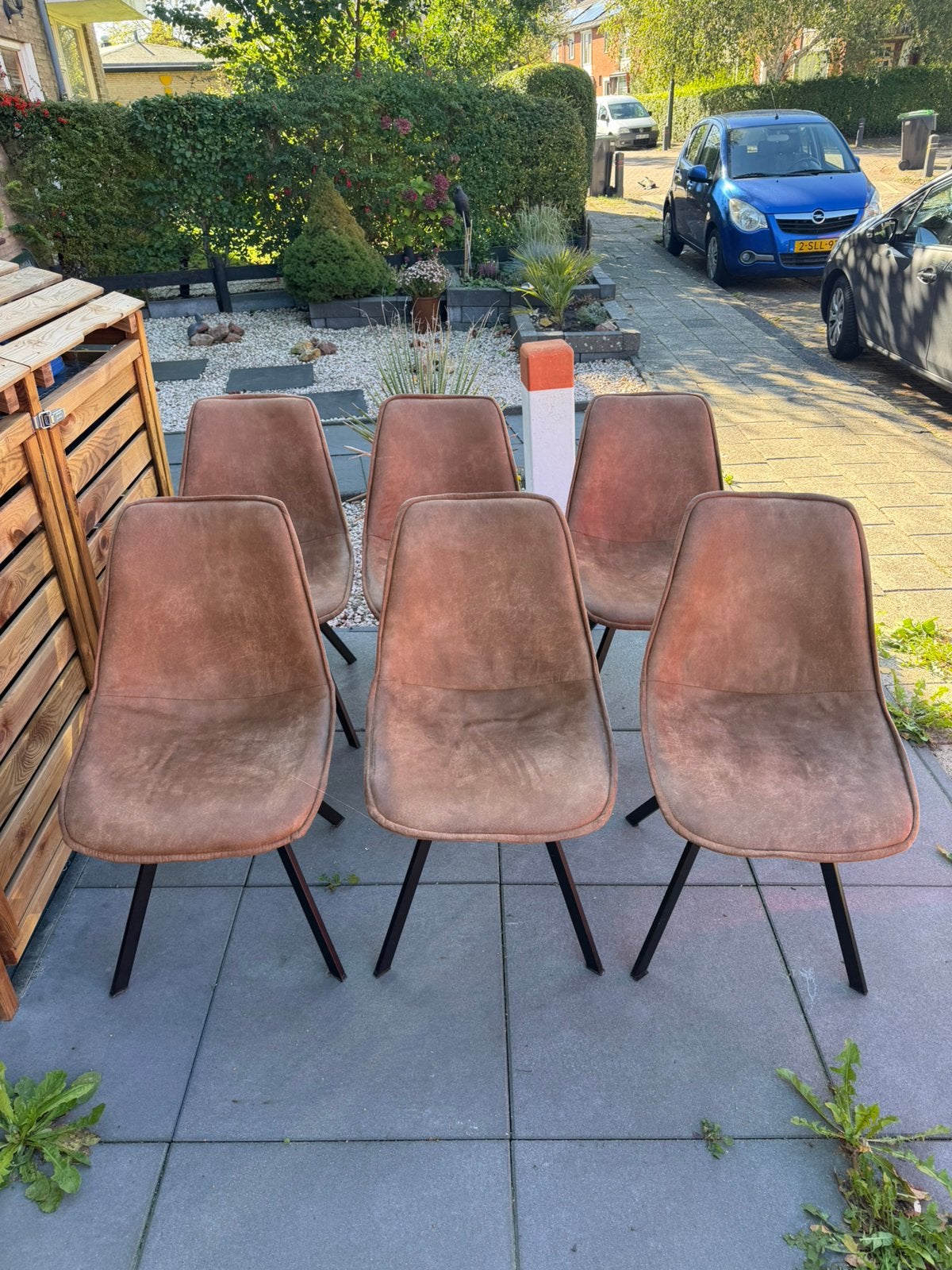 Set van 6 stijlvolle eetkamerstoelen – cognac/bruin, Ophalen of Verzenden, Zo goed als nieuw, Bruin, Vijf, Zes of meer stoelen
