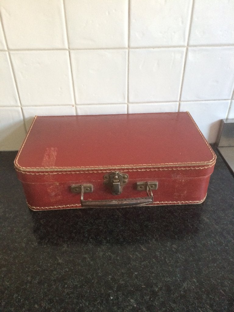 antiek koffertje rood - in goede gebruikte staat, zie foto's, Antiek en Kunst, Curiosa en Brocante, Ophalen of Verzenden