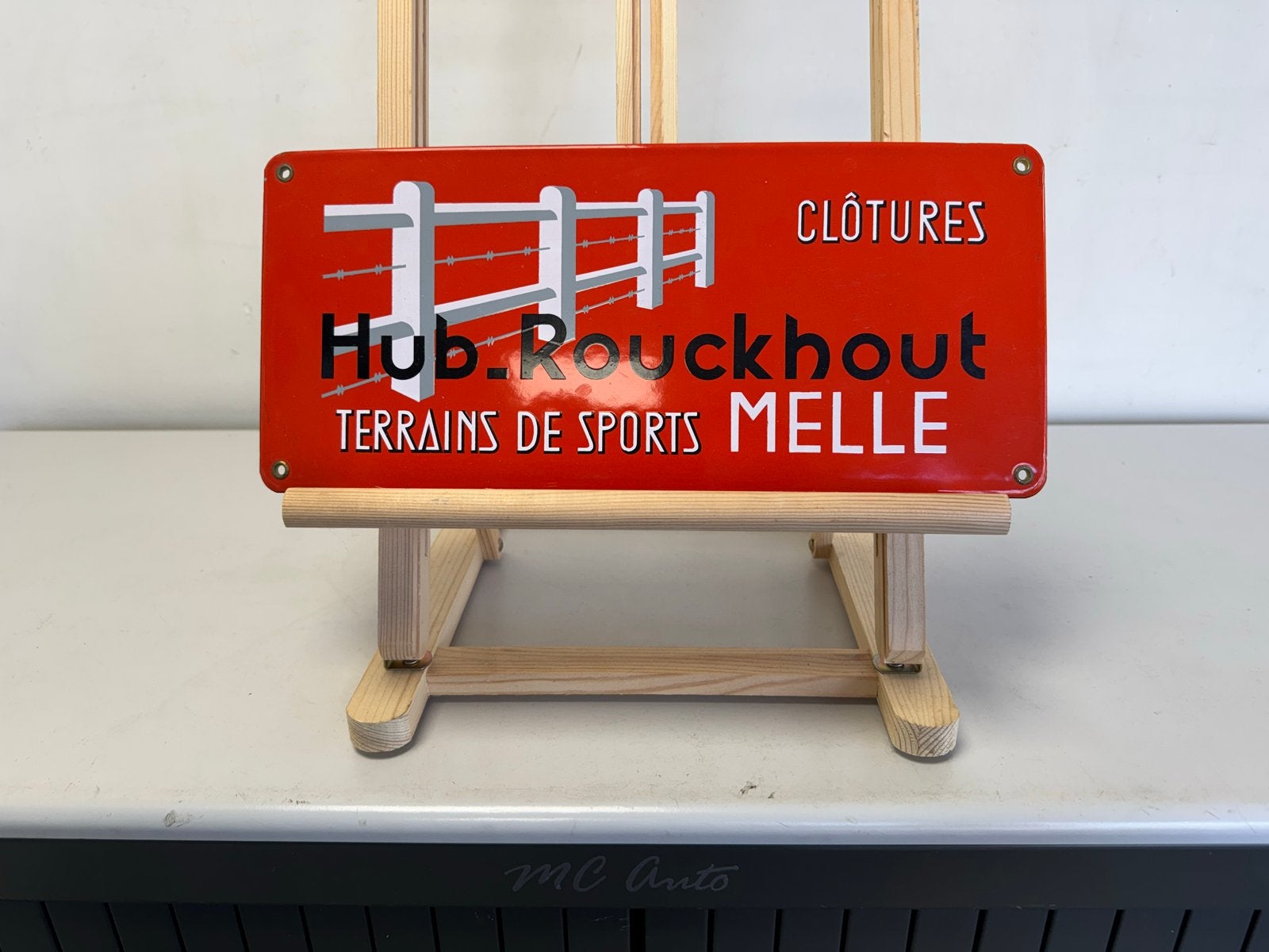 Vintage Emaille Reclamebord Hub. Rouckhout Melle, Ophalen of Verzenden