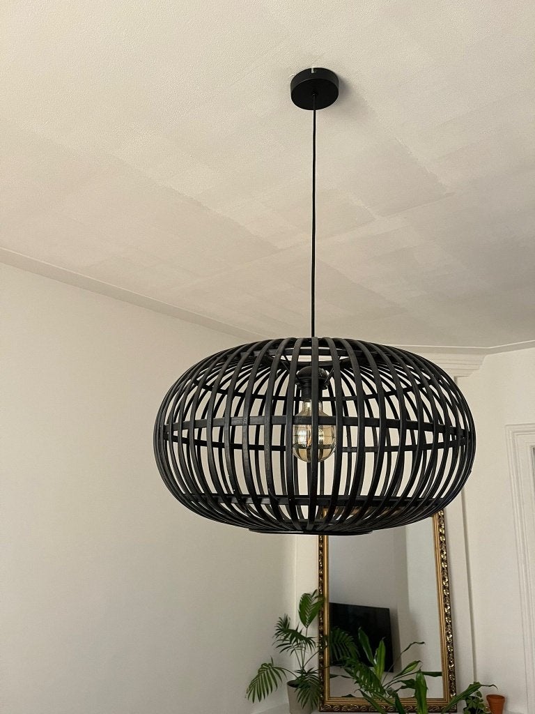 Hanglamp Indy bamboe zwart Ø55 cm Karwei, Ophalen, Gebruikt, Natuurlijk materiaal, E27 (groot)