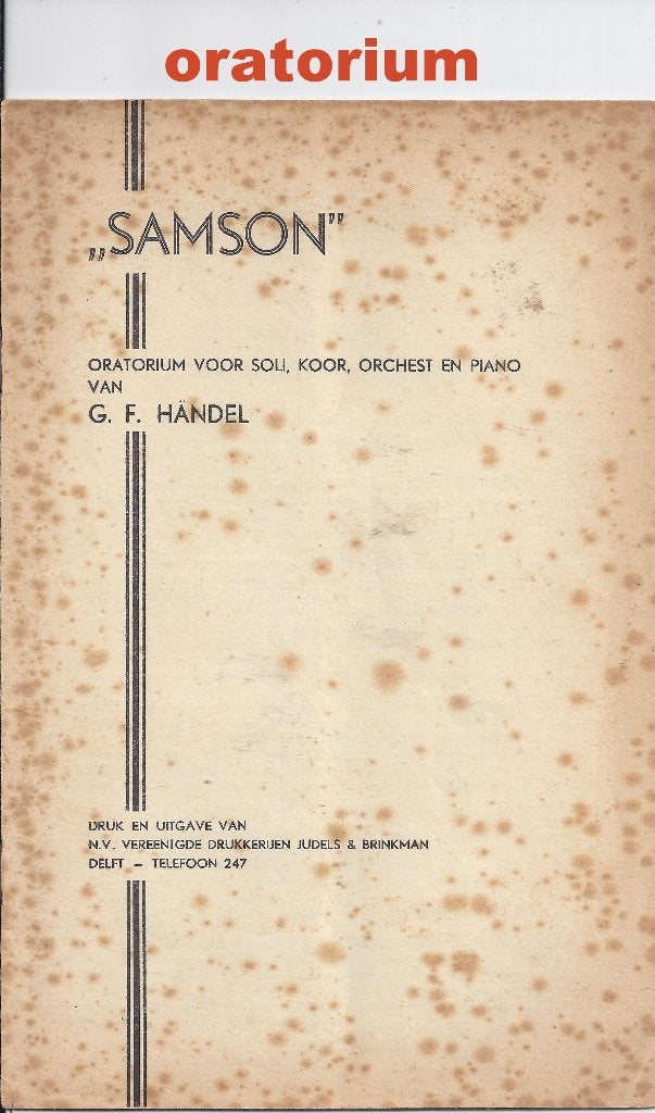 C321 bladmuziek oratorium samson van g f handel, Gebruikt, Klassiek, Ophalen of Verzenden, Artiest of Componist