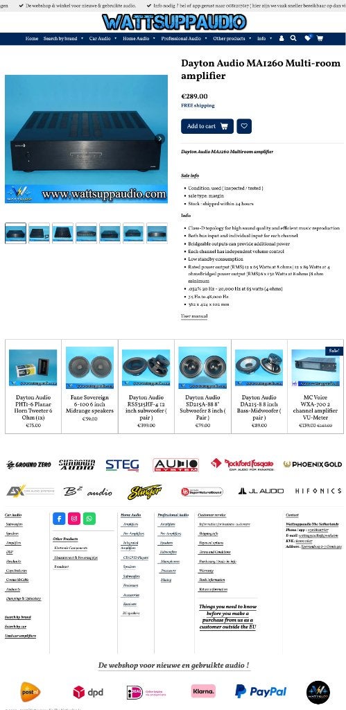 Dayton Audio MA1260 Multi-room 12 kanaals versterker, Overige merken, ., Ophalen of Verzenden, .