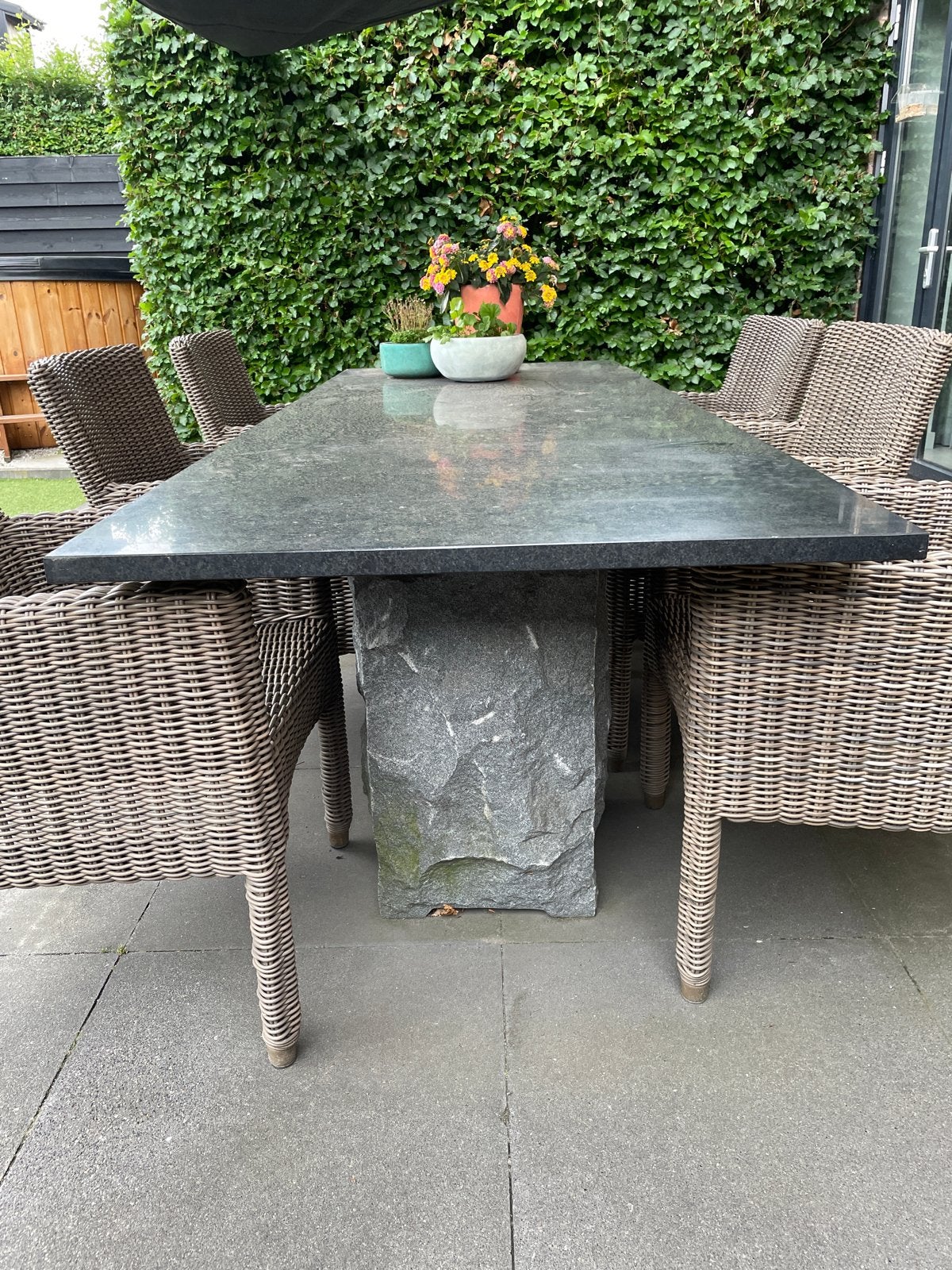 Four Seasons Outdoor Tuinset met granieten tafel, Tuin en Terras, Tuinsets en Loungesets, Ophalen, Gebruikt, Eettafel, 6 zitplaatsen