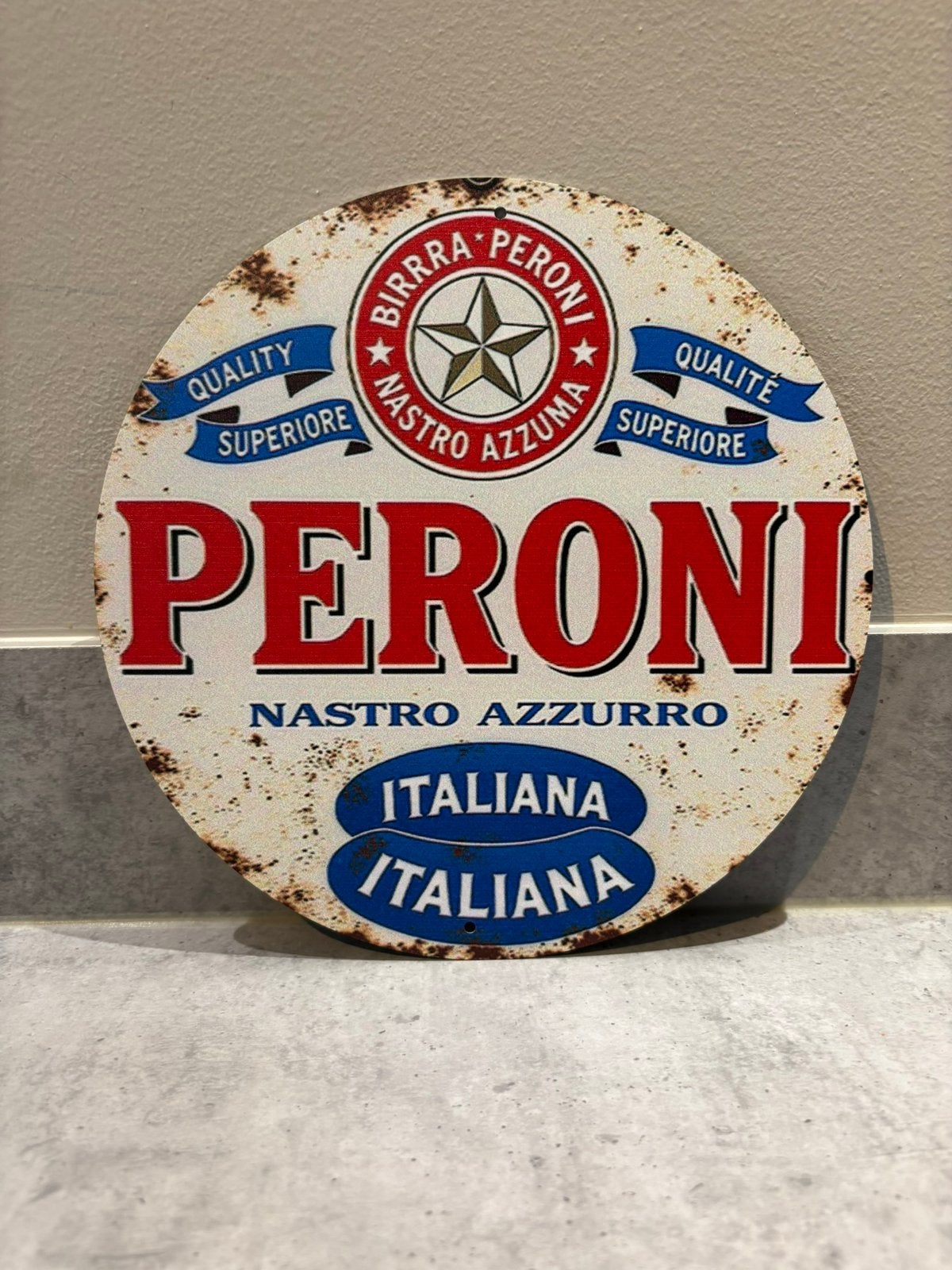 Mancave Bar Café Wanddecoratie metalen bordje Peroni bier, Ophalen of Verzenden, Zo goed als nieuw, Reclamebord, Plaat of Schild