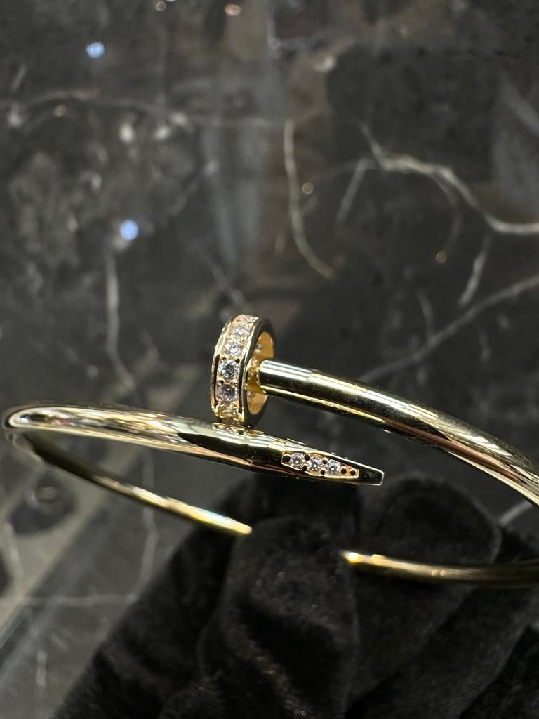 Prachtige 14k gouden spijker armband met zirkonia, Sieraden, Tassen en Uiterlijk, Armbanden, Ophalen of Verzenden, Zo goed als nieuw
