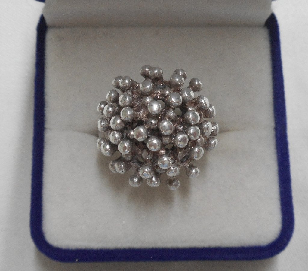 Zilveren verstelbare vintage sputnik ring nr.1395, Gebruikt, Verzenden, 17 tot 18, Dame