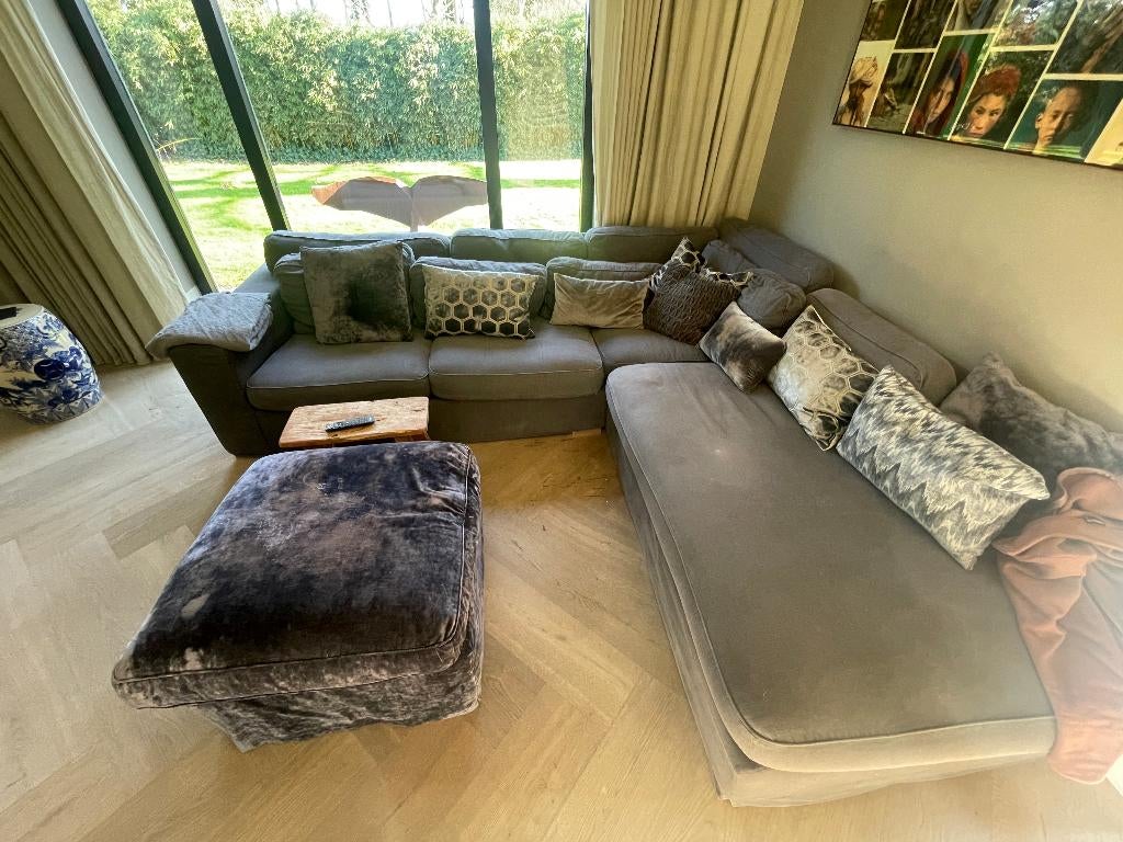 bankstel zithoek en hocker, Ophalen, Gebruikt, Stof, Modern lounge