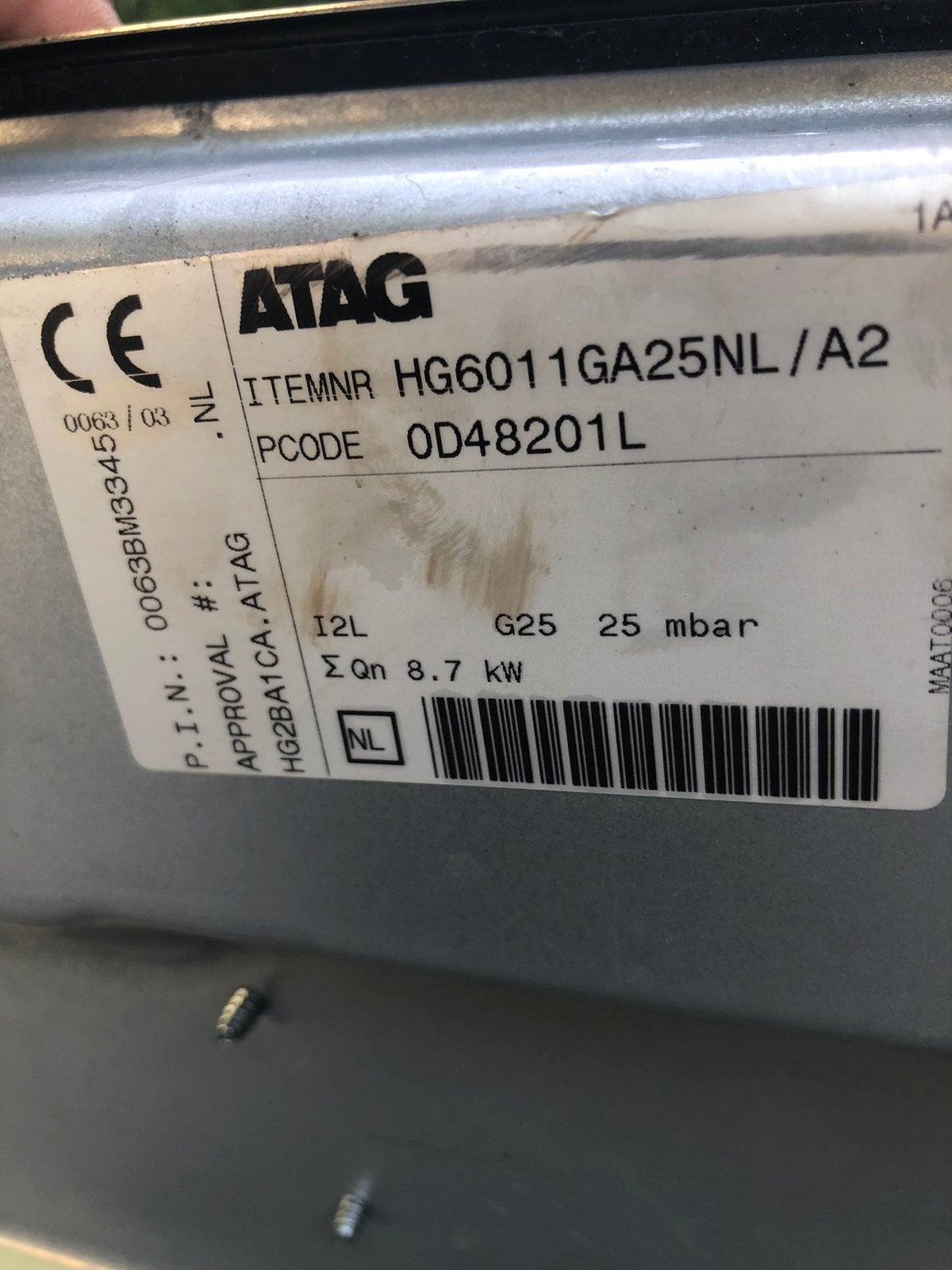 Atag rvs gas kookplaat, Witgoed en Apparatuur, Ovens, Ophalen of Verzenden, Zo goed als nieuw, 60 cm of meer