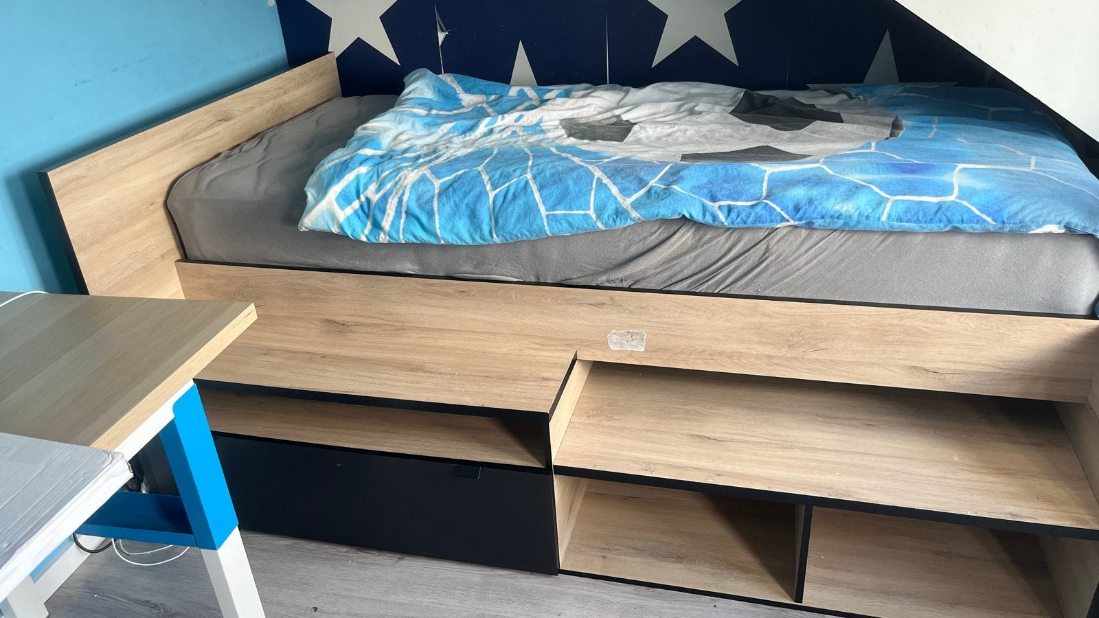 Eenpersoonsbed met Auping verstelbare bedbodem, Ophalen, 90 cm, 200 cm, Hout