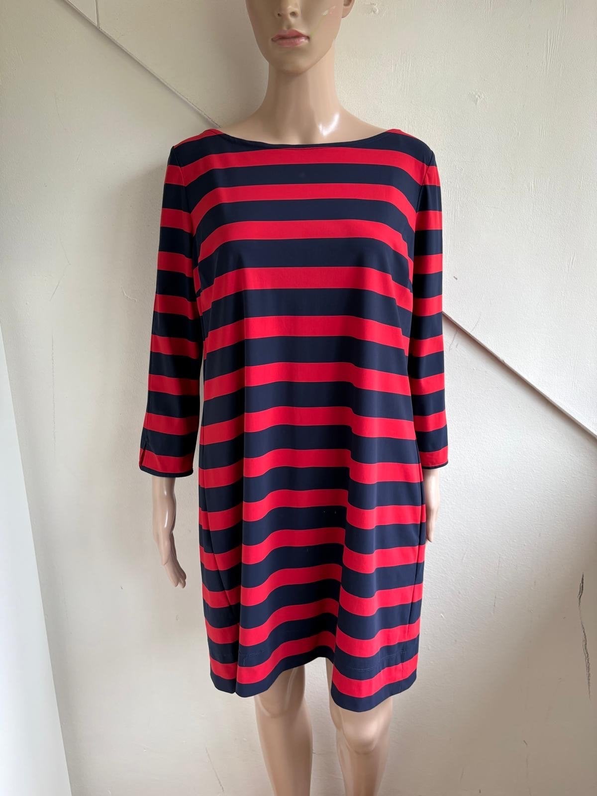 Ladress travelstof jurk tuniek maat L rood blauw gestreept, Maat 42/44 (L), Ophalen of Verzenden, Zo goed als nieuw, Boven de knie