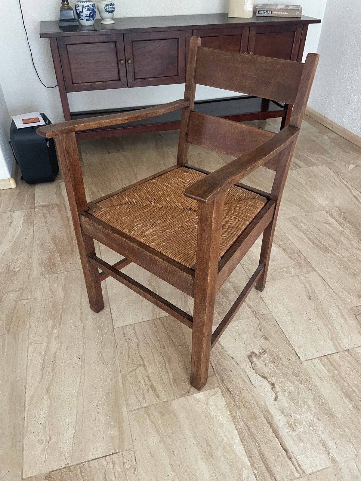 Vintage houten stoel met rieten zitting, Ophalen