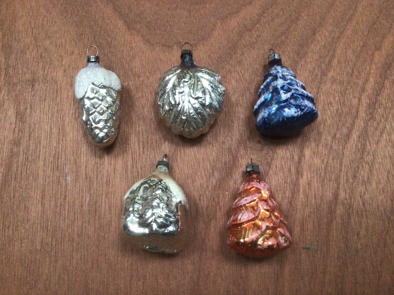 Oude glazen kerstballen, huisje, dennenappel, kerstboom, Diversen, Ophalen of Verzenden, Gebruikt
