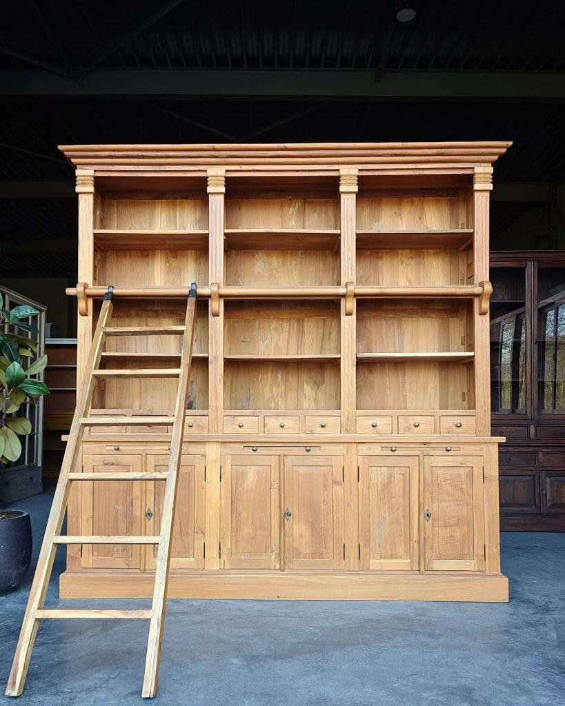 Grote teakhout Boekenkast | Bibliotheekkast | Ladder #0528, Niet ingevuld, Gebruikt, Met deur(en), 200 cm of meer