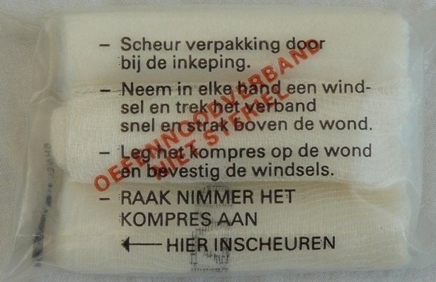 Verband Pakje, Nood, Oefen, 16x10cm, KL, 1989.(Nr.1), Ophalen of Verzenden, Landmacht, Nederland, Overige typen