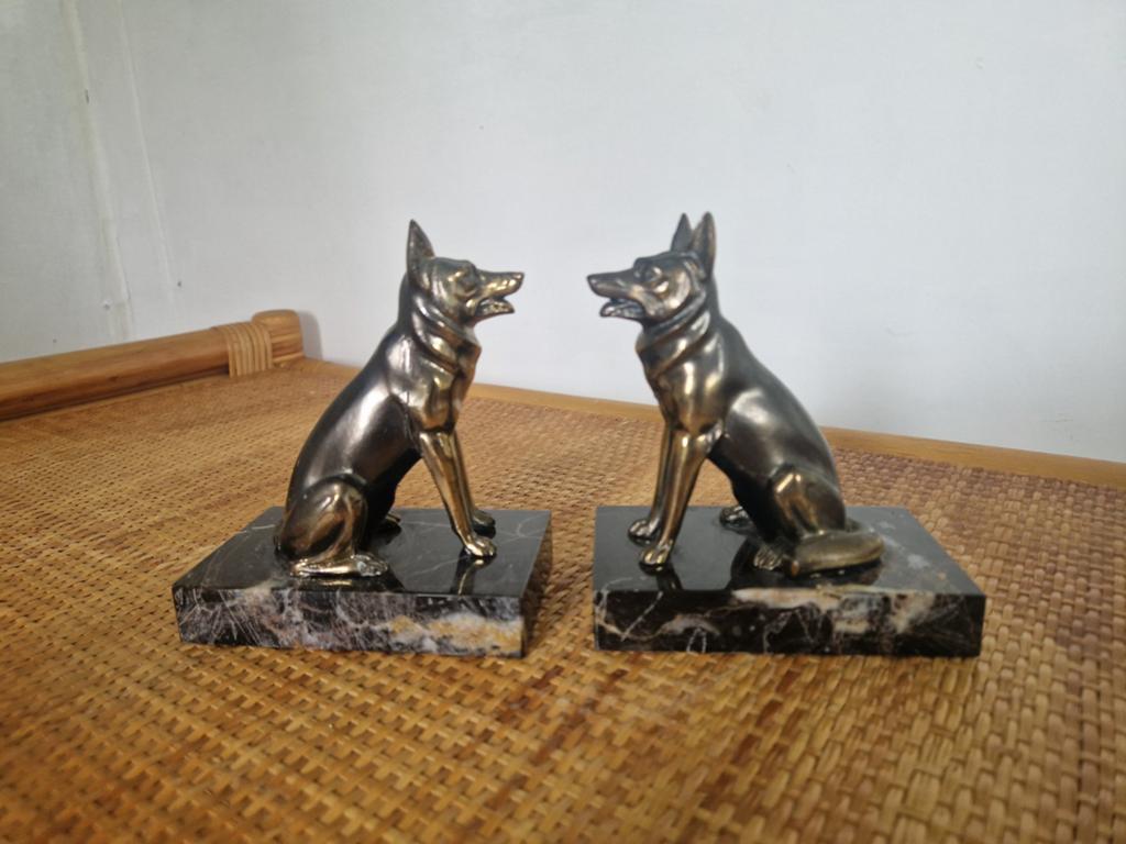 Art deco herder hond marmer boekensteunen., Antiek en Kunst, Ophalen of Verzenden