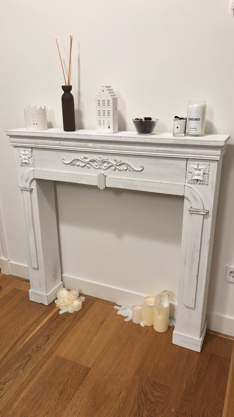 Witte decoratieve schouw/sfeerhaard, Ophalen, Hout, Gebruikt, Klassiek