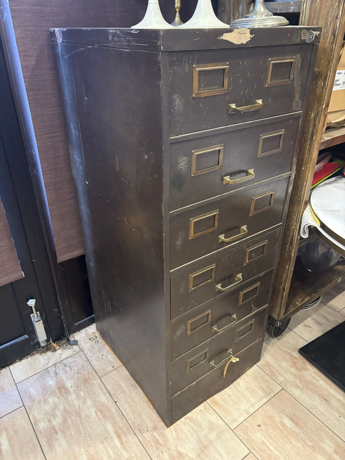 Vintage metalen archiefkast met 6 laden, Ophalen