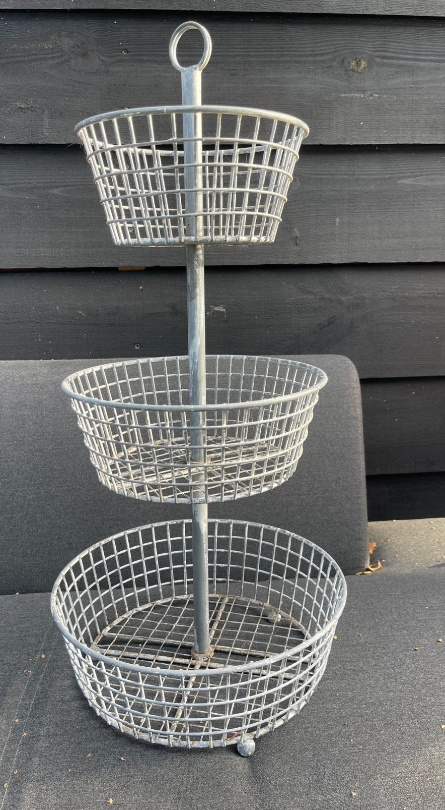 Brocante zinken etagère manden - 62 cm hoog, 30 cm breed, Ophalen